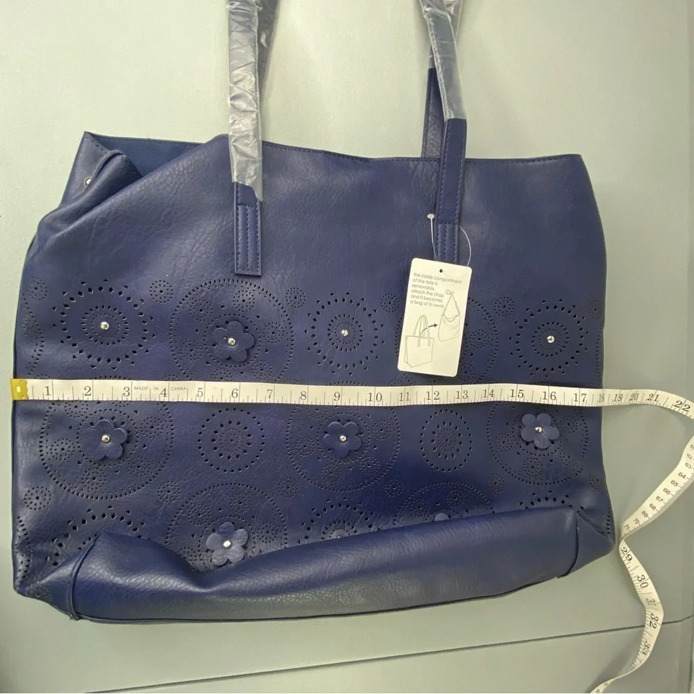 NWT Large Navy Blue Laser Cut Mandala Tote Bag with Removable Interior Crossbody